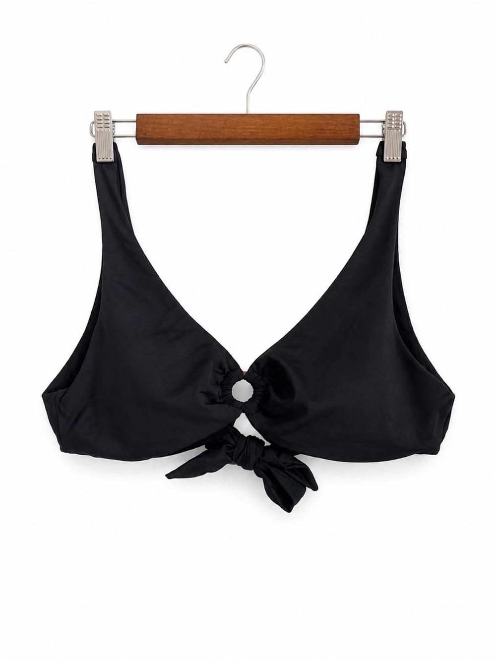 AQUA Black Bikini Top Tortoiseshell O Ring Tie Back Size L NWT